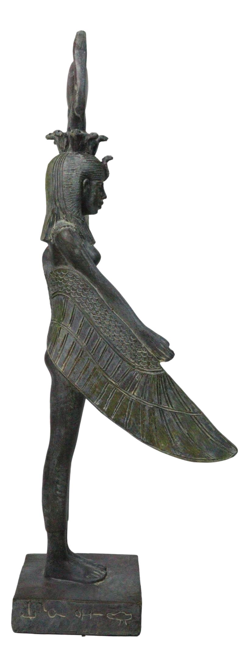 Goddess Isis Ra With Raised Left Wing On Hieroglyphic Base Figurine 14" Tall