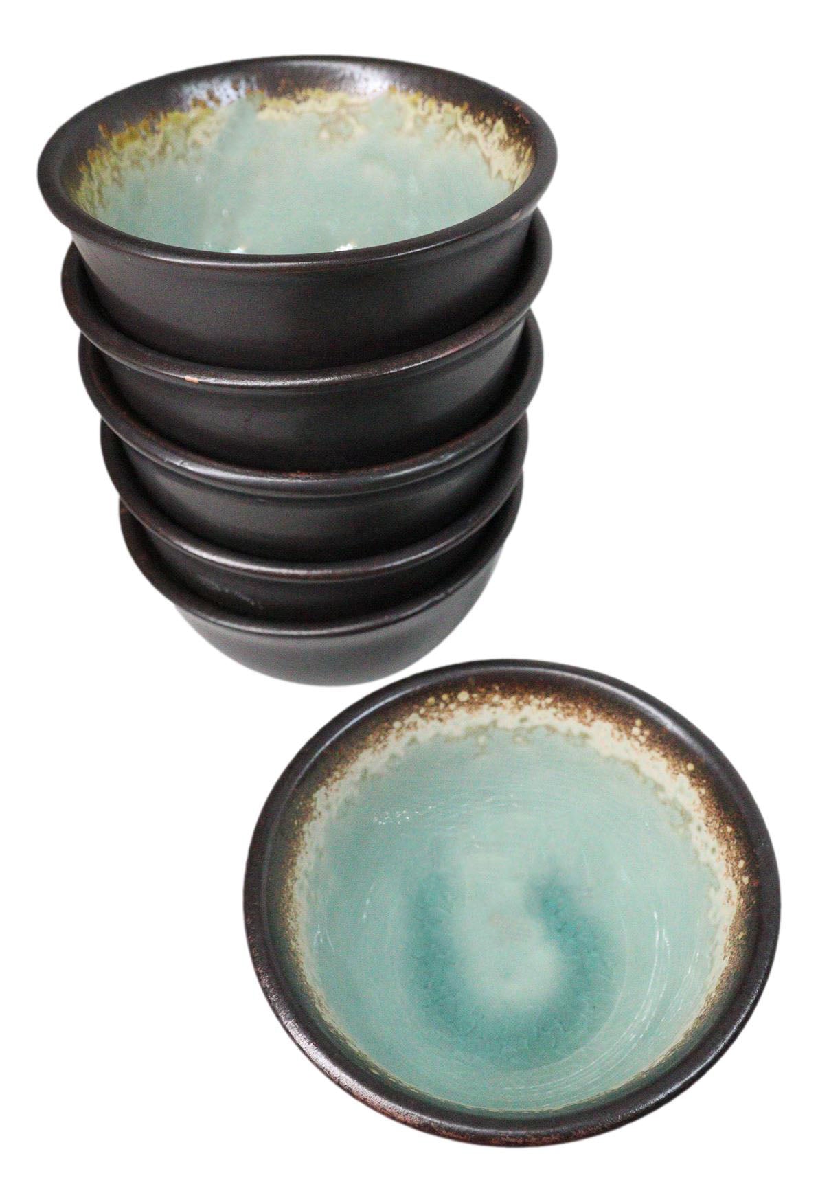 Pack Of 6 Crackle Green Midori Kannyu Ceramic Small Appetizer Rice Bowls 10oz