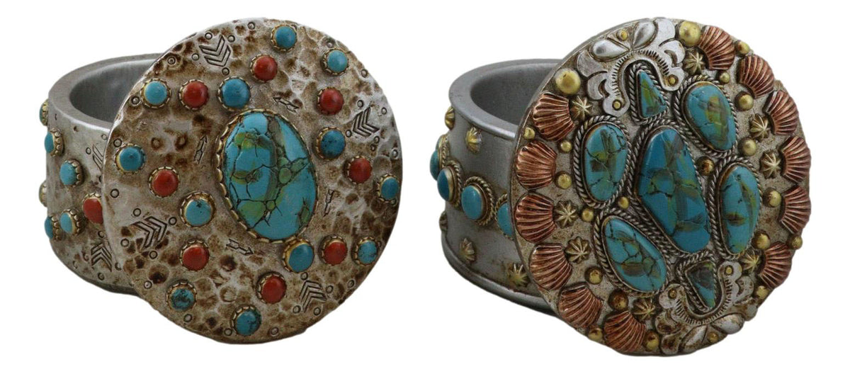 Set Of 2 Southwest Rustic Turquoise Red Rocks And Stones Vintage Trinket Boxes