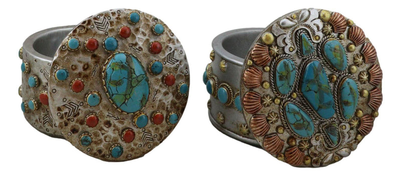 Set Of 2 Southwest Rustic Turquoise Red Rocks And Stones Vintage Trinket Boxes
