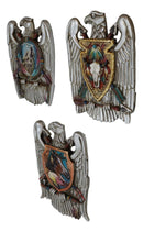 Set of 3 Silver Bald Eagle Shield And Arrows Cow Skull Horse Wolf Wall Decors