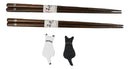 Black And White Feline Cats With Tails Set of 2 Chopsticks And Wooden Rests Set