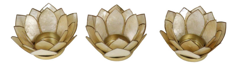 Pack Of 3 Seashells Lotus Flower Yellow Gold Votive Tea Light Candle Holders