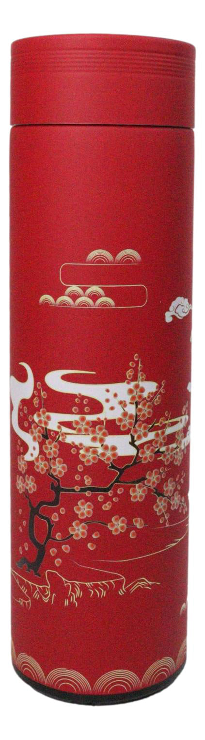 Red Sakura Cranes 17oz Vacuum Insulated Stainless Steel Thermos Bottle W Infuser