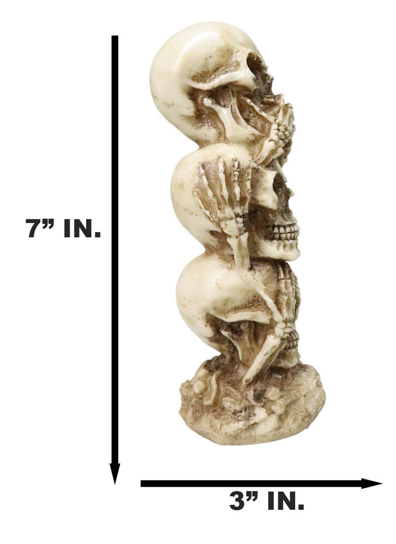 Funny Triple Stacked See Hear Speak No Evil Skulls Home Decor Figurine 7"H
