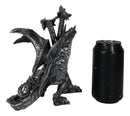 Gothic Silver Three Headed Dragon Hydra Roaring Statue 8" Tall Figurine Decor