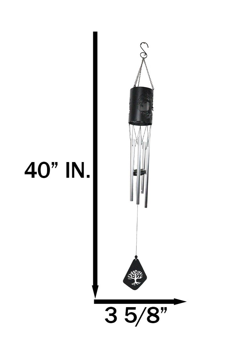 Celtic Tree Of Life Cylindrical Steel Metal Filigree Hanging Solar Wind Chime