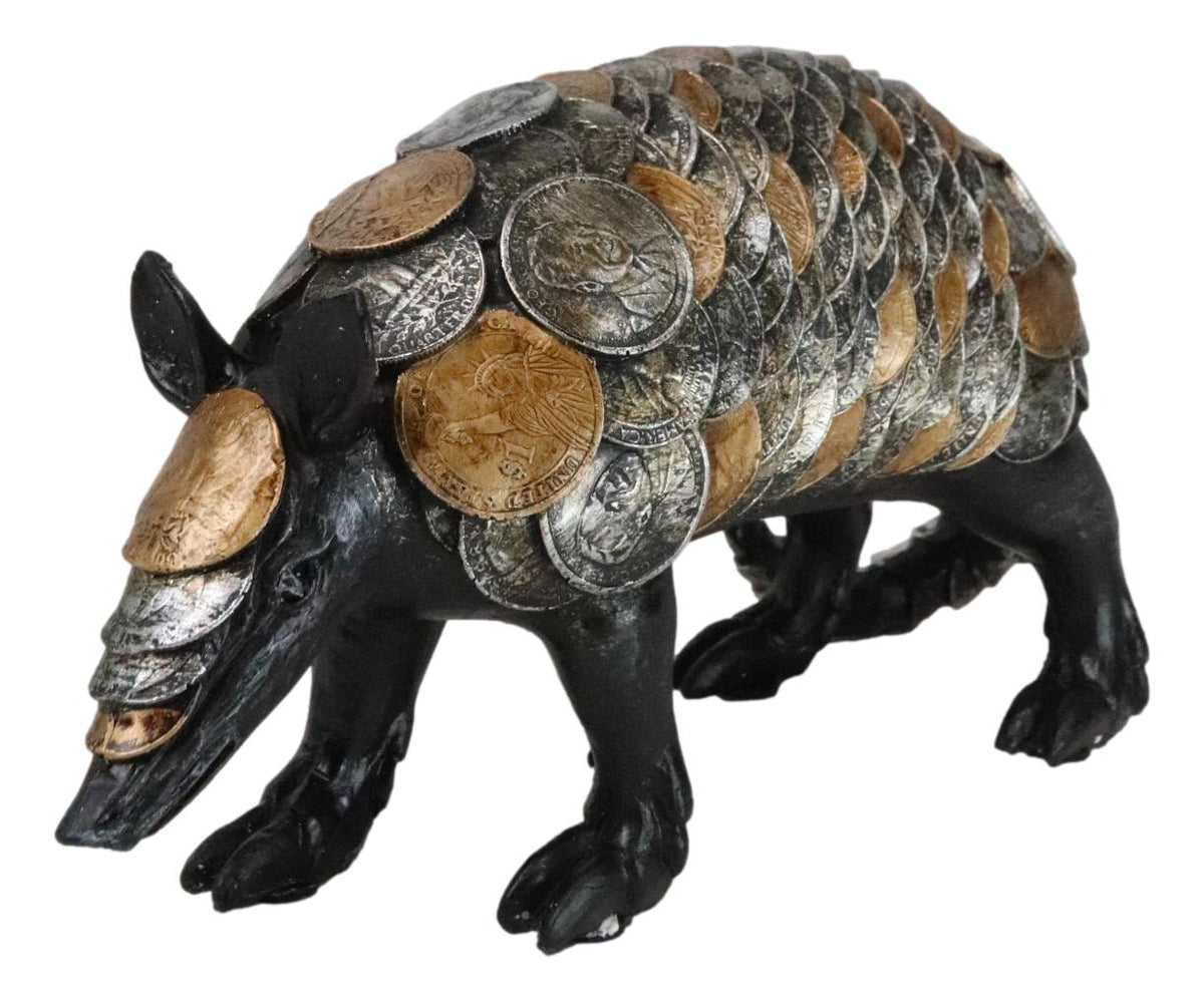 Western Rustic Armadillo With Engraved Coins Armor Money Savings Piggy Bank - Ebros Gift