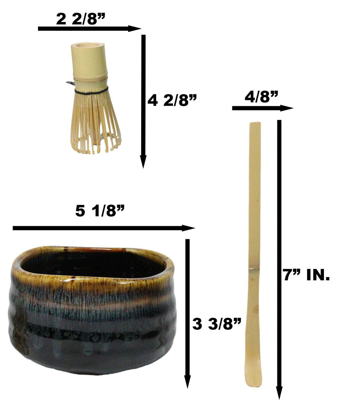 Black Brown Waterfall Ceramic Japanese Matcha Green Tea Bowl Whisk & Scoop Set