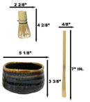 Black Brown Waterfall Ceramic Japanese Matcha Green Tea Bowl Whisk & Scoop Set