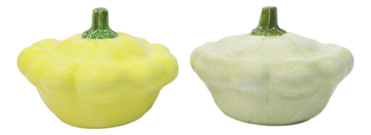 Ceramic Autumn Festive Yellow And Green Squash Salt And Pepper Shakers Set - Ebros Gift