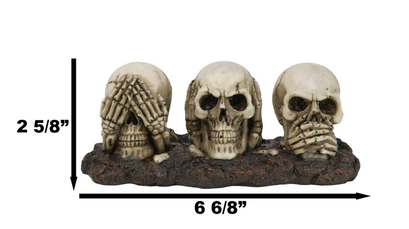 Ossuary Skeletons Gothic See Hear Speak No Evil Grinning Skulls Figurine 6.75"L