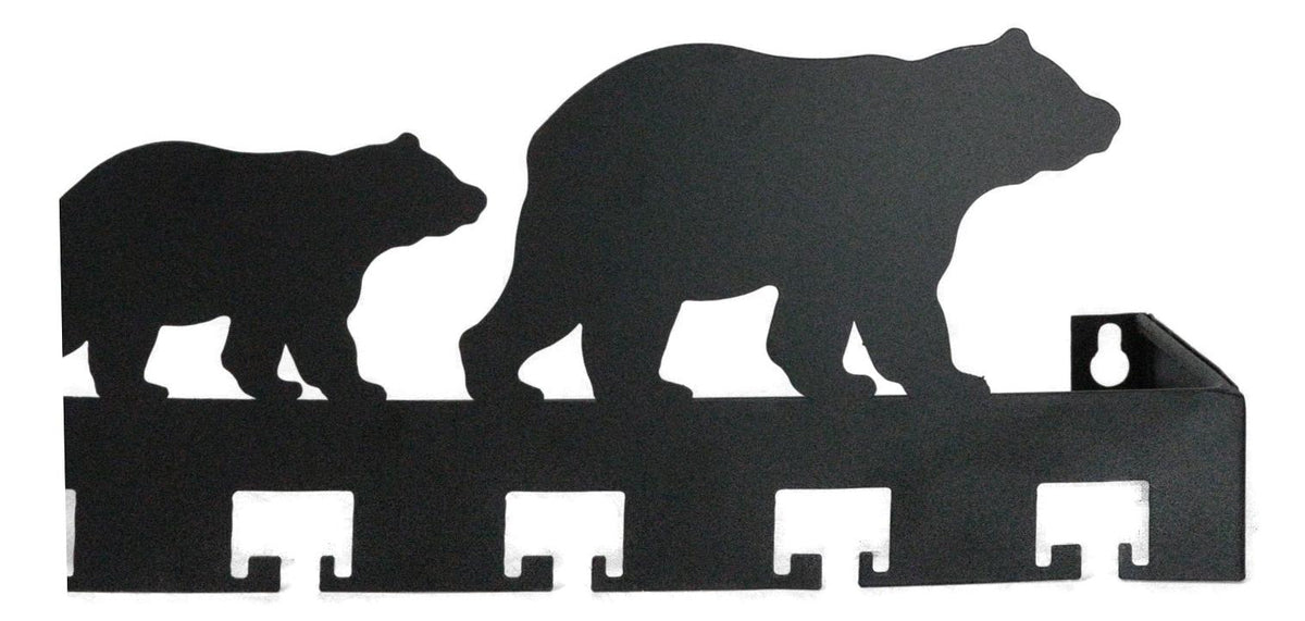Rustic Western Black Bear Family Multi Pegs Metal Wall Key Hooks Decor Plaque