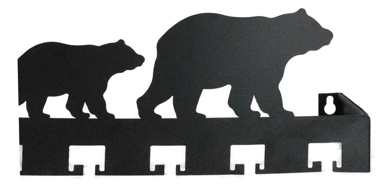 Rustic Western Black Bear Family Multi Pegs Metal Wall Key Hooks Decor Plaque