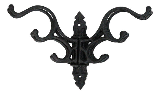 Cast Iron Victorian Swivel Wall Hook Rustic Black 4 Arm Rotating Coat & Hat Rack