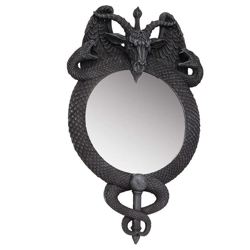 Occultic Sabbatic Goat Idol Baphomet With Caduceus Serpent Snakes Wall Mirror