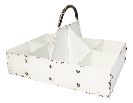 White Vintage Distressed Metal 8 Divided Section Seeding Tray Planter Pot 14"L