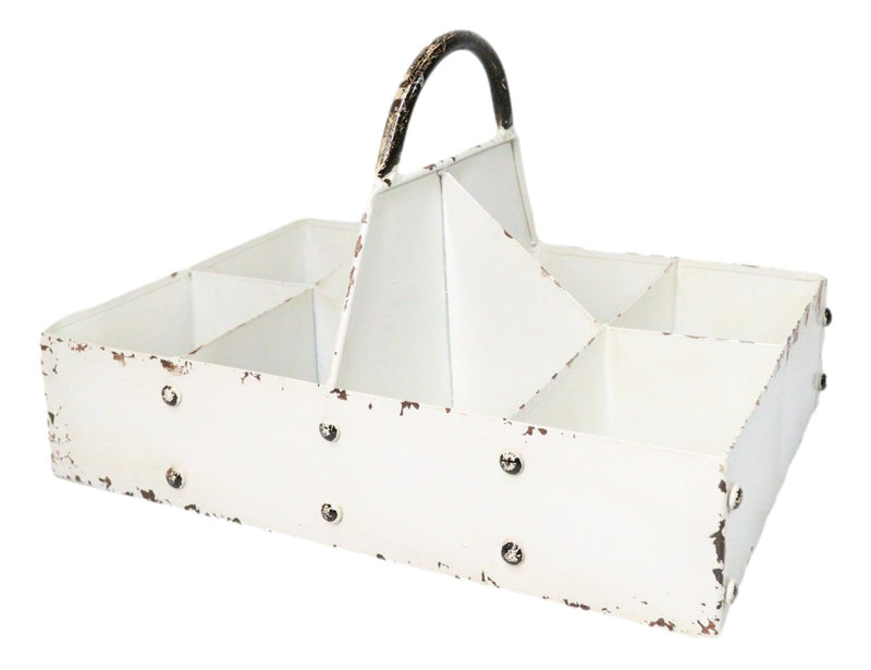 White Vintage Distressed Metal 8 Divided Section Seeding Tray Planter Pot 14"L