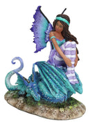 Amy Brown Fantasy Magic Turquoise Ebony Fairy Perching On Water Dragon Figurine