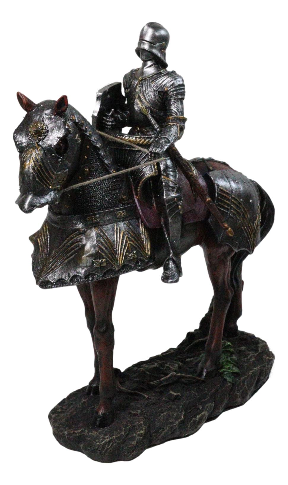 Ebros Gift Crusader Dark Knight on Armored Horse Medieval Cavalry Figurine