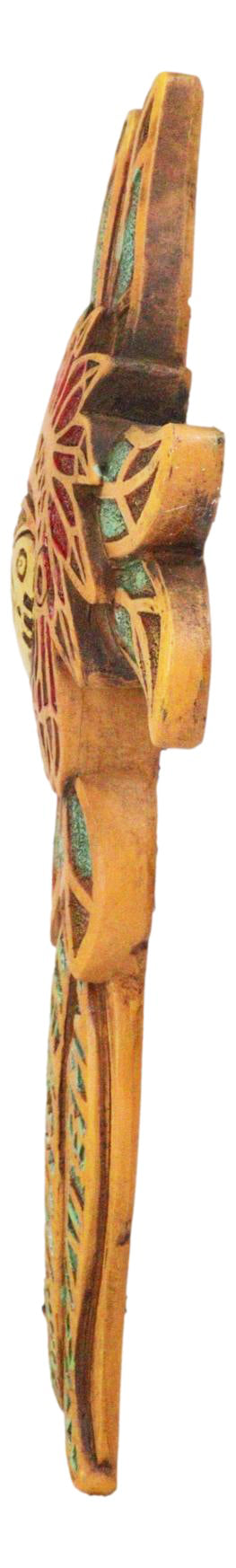 Native American Indian Owl Chief with Headdress Floral Faux Wooden Wall Cross