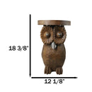 Hand Carved Whimsical Wise Owl Round Top Side Table Made Of Mango Wood 18" Tall