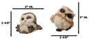 Set of 4 Baby Brown Great Horned Owl Figurines Cute Woodland Bird Collection