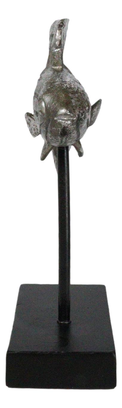Marine Silver Tone Diamond-Tail Flasher Wrasse Fish Sculpture With Pole Stand