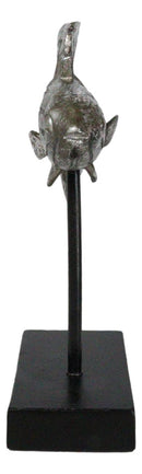 Marine Silver Tone Diamond-Tail Flasher Wrasse Fish Sculpture With Pole Stand