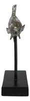 Marine Silver Tone Diamond-Tail Flasher Wrasse Fish Sculpture With Pole Stand