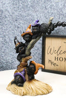 Halloween 5 Black Kitten Cats with Witch Hats Perching On Broomstick Figurine