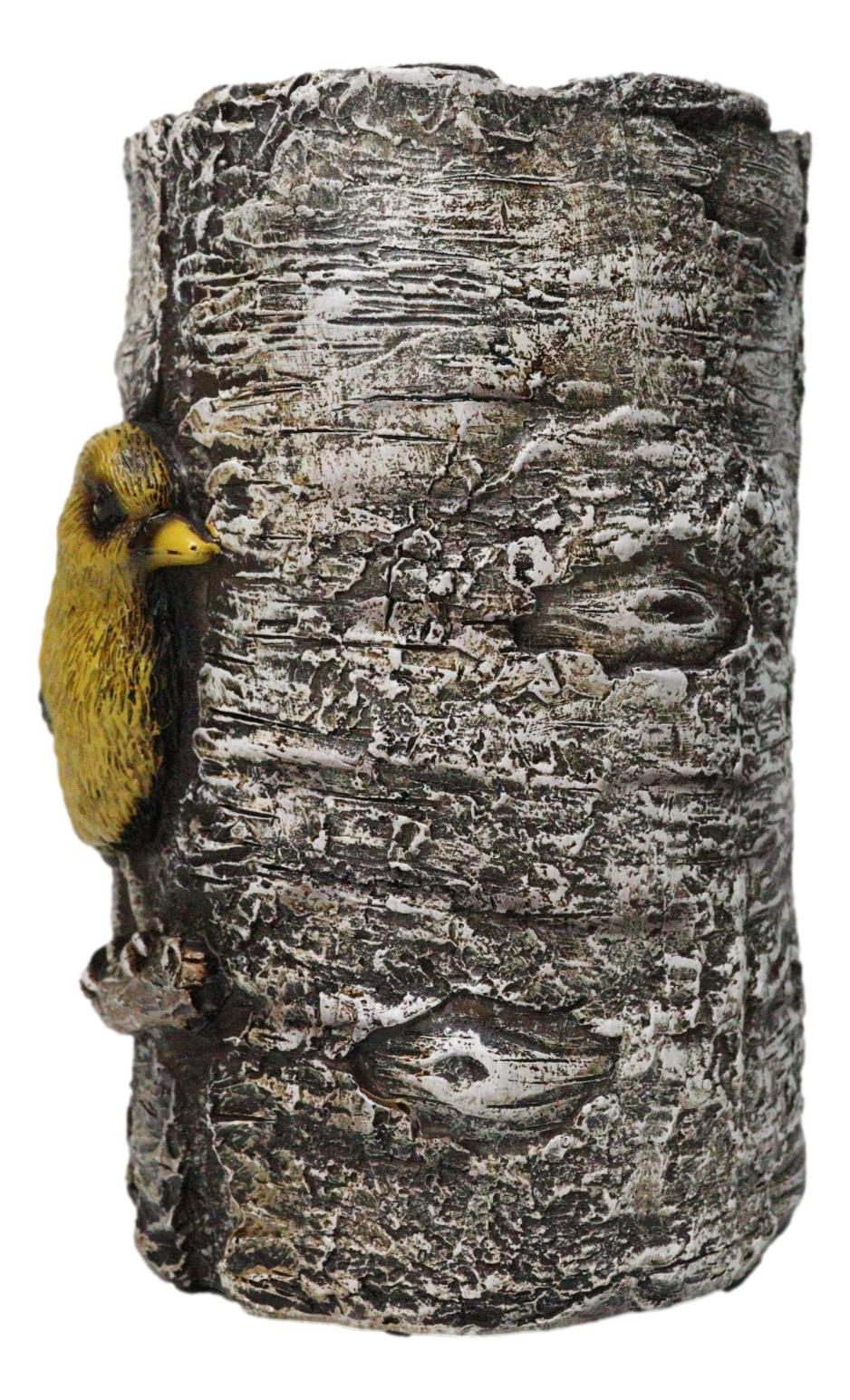 Yellow Goldfinch Candle Stand on Birch Tree Candle Holder Rustic Bird Figurine