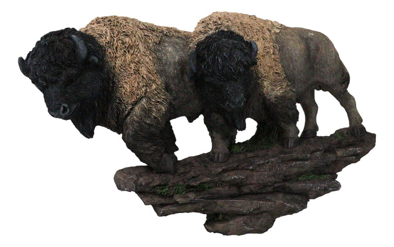 Native American Brown Bison Buffalo Herd On Pasture Wall Sculpture Relief 14"L