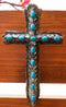 7"Tall Rustic Western Faux Distressed Wood Wall Cross With Turquoise Pebble Gems