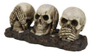 Ossuary Skeletons Gothic See Hear Speak No Evil Grinning Skulls Figurine 6.75"L