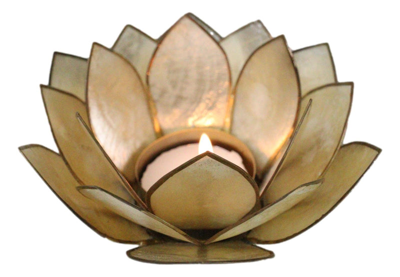 Pack Of 3 Seashells Lotus Flower Yellow Gold Votive Tea Light Candle Holders