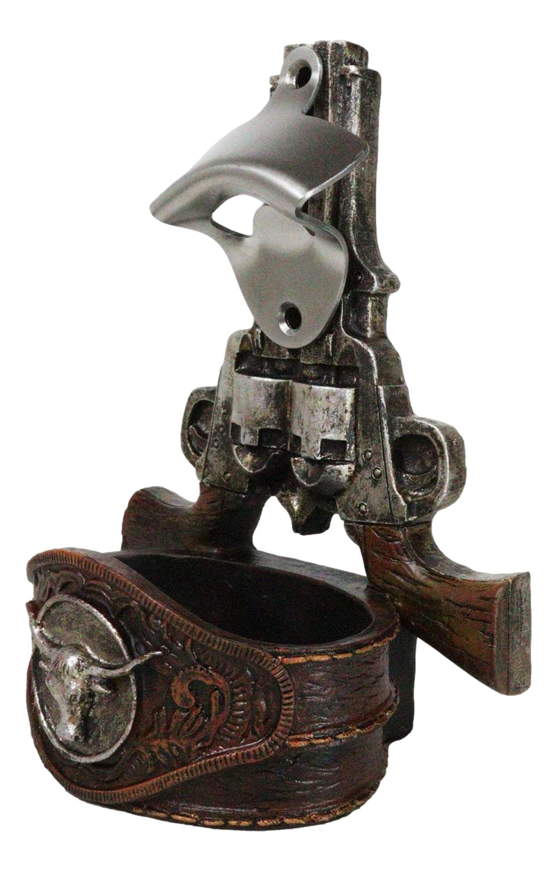 Western Cowboy 2 Gun Pistols Silver Texas Longhorn Concho Wall Bottle Cap Opener