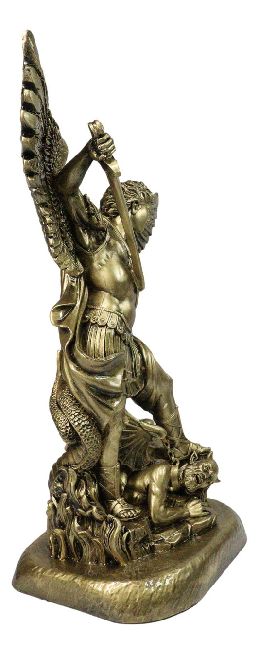 Made in Italy Archangel Saint Michael Trampling Satan With Sword Statue 16"H - Ebros Gift