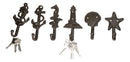 Pack of 6 Cast Iron Marine Sea Horse Anchor Lighthouse Starfish Shell Wall Hooks