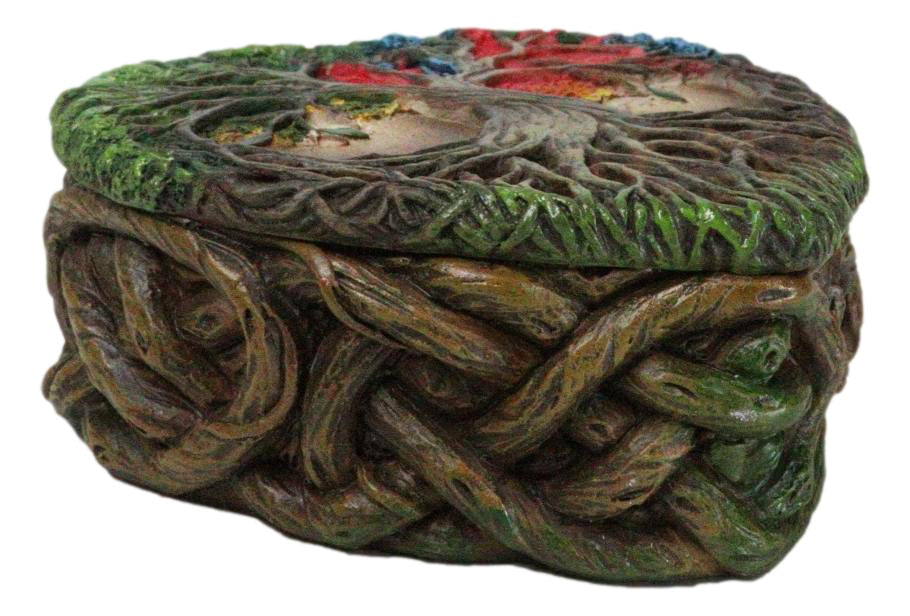 Sacred Tree of Life Yggdrasil With Dendritic Roots Colorful Heart Trinket Box
