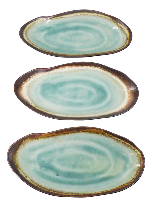 Pack Of 3 Green Midori Kannyu Porcelain Oblong Shaped 12" L Serving Platters