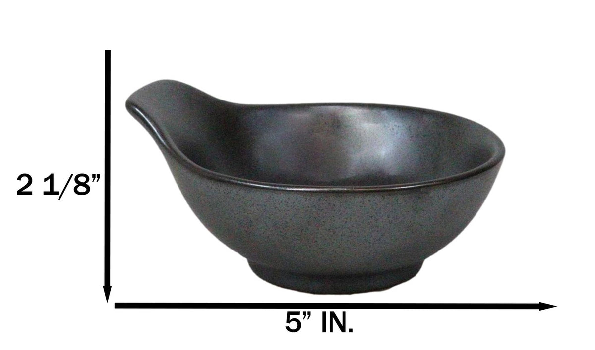 Pack Of 5 Tetsu Kesho Black Small Ponzu Sauce Miso Soup Bowls With Handle 5oz