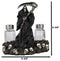 Grim Reaper Standing On Skull Graveyard Salt & Pepper Shakers Holder Set
