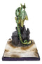 Medieval Green Dragon Perching On LED Castle With Book of Spells Figurine