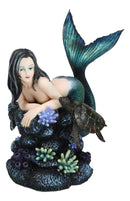 Siren Mermaid With Iridescent Tail And Turtle Companion By Coral Rocks Statue