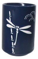 Blue Dragonfly Yunomi Japanese Tea Cups Set of 6 Reactive Glaze Ceramic 10 oz