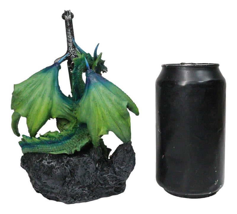 Green Dragon Holding Silver Orb And Draconian Sword Letter Opener Figurine