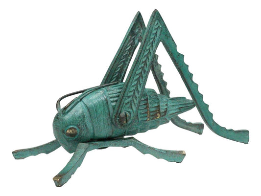 Antiqued Green Verdigris Solid Brass Medium Cricket Good Luck Sculpture 5.5"L