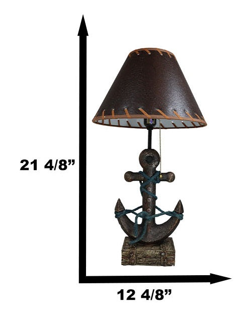 Rustic Sea Nautical Wharf Ship Anchor With Getty Ropes Table Lamp With Shade