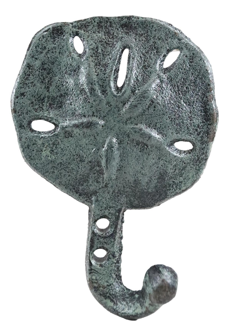 Set Of Two Cast Iron Verdigris Coastal Marine Sand Dollar Wall Coat Hook Hangers